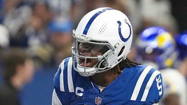 Indianapolis Colts quarterback Anthony Richardson Celebrates vs Rams